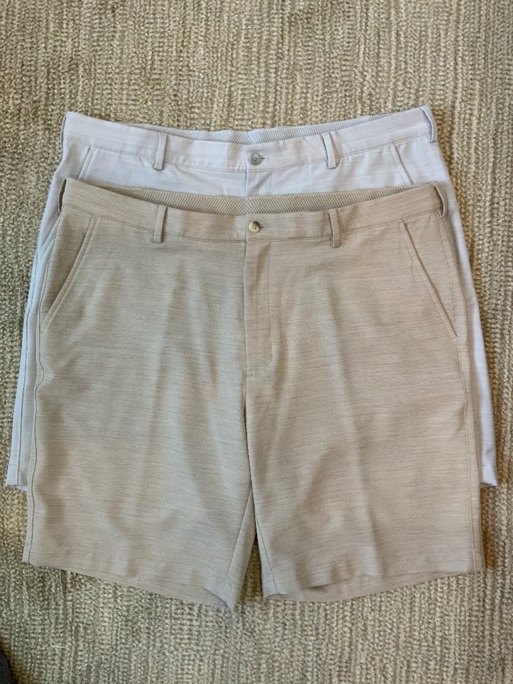 Men’s Greg Norman shorts 40” waist 9” length tan gray 2 Pairs